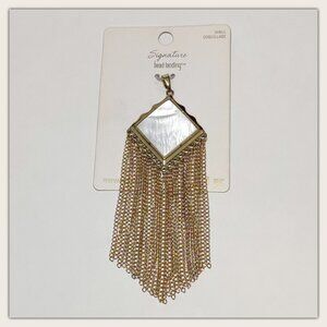 White Shell + Gold Fringe Tassel Pendant - Large Statement Piece by Bead Landing